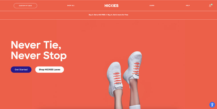 Screenshot of Hickies' homepage.